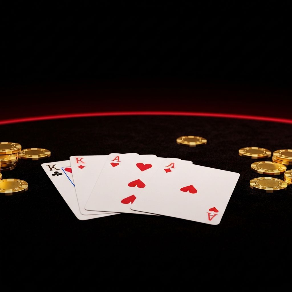 Premium casino playing cards and gold chips on dark velvet